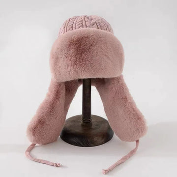 Women’s Windproof Winter Knit Beanie with Adjustable Ear Flaps