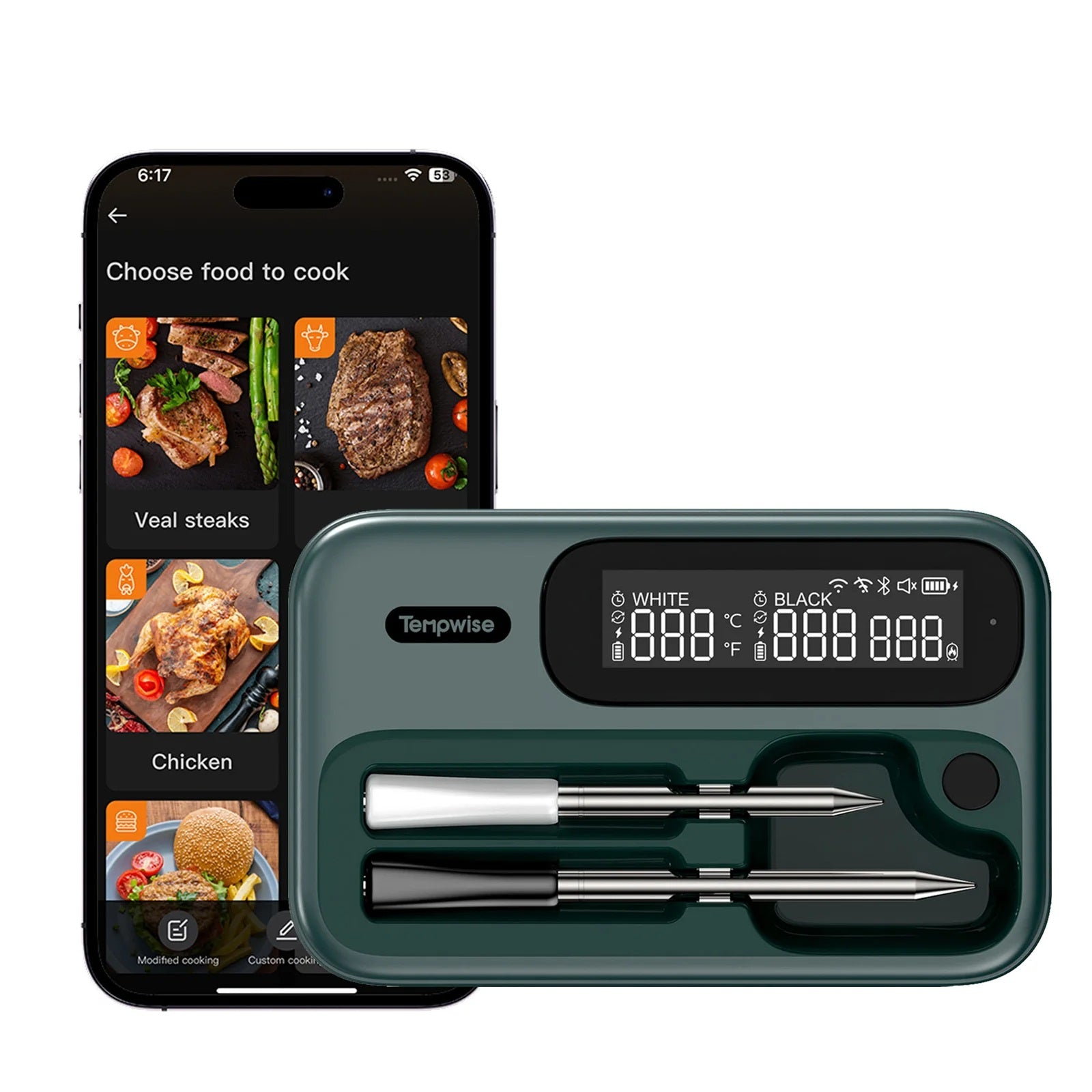 Wireless Bluetooth Meat Thermometer – Long and Short Probe BBQ Gauge