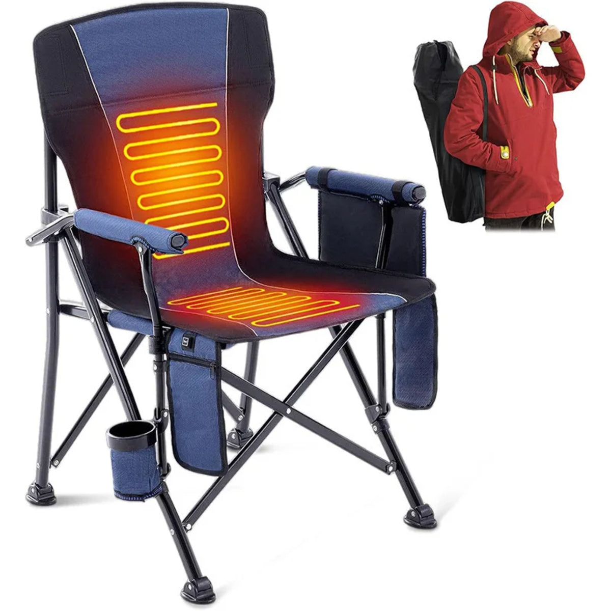 Heated Folding Camping Chair – Portable Heavy-Duty with Cup Holder