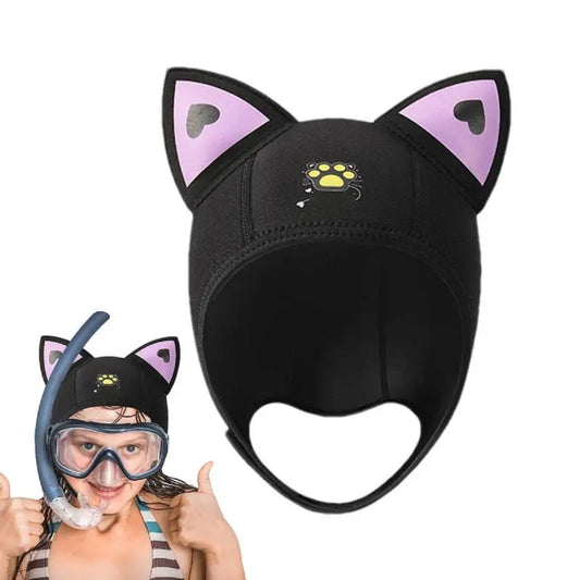 Neoprene Cute Cat  Ear Diving Hood – Warm Elastic Snorkeling Swimming Hat