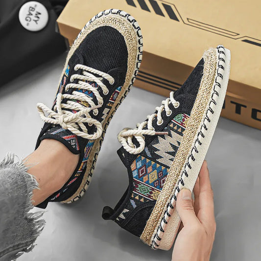 Men’s Ethnic Style Canvas Shoes – Breathable Flat Fisherman Loafers