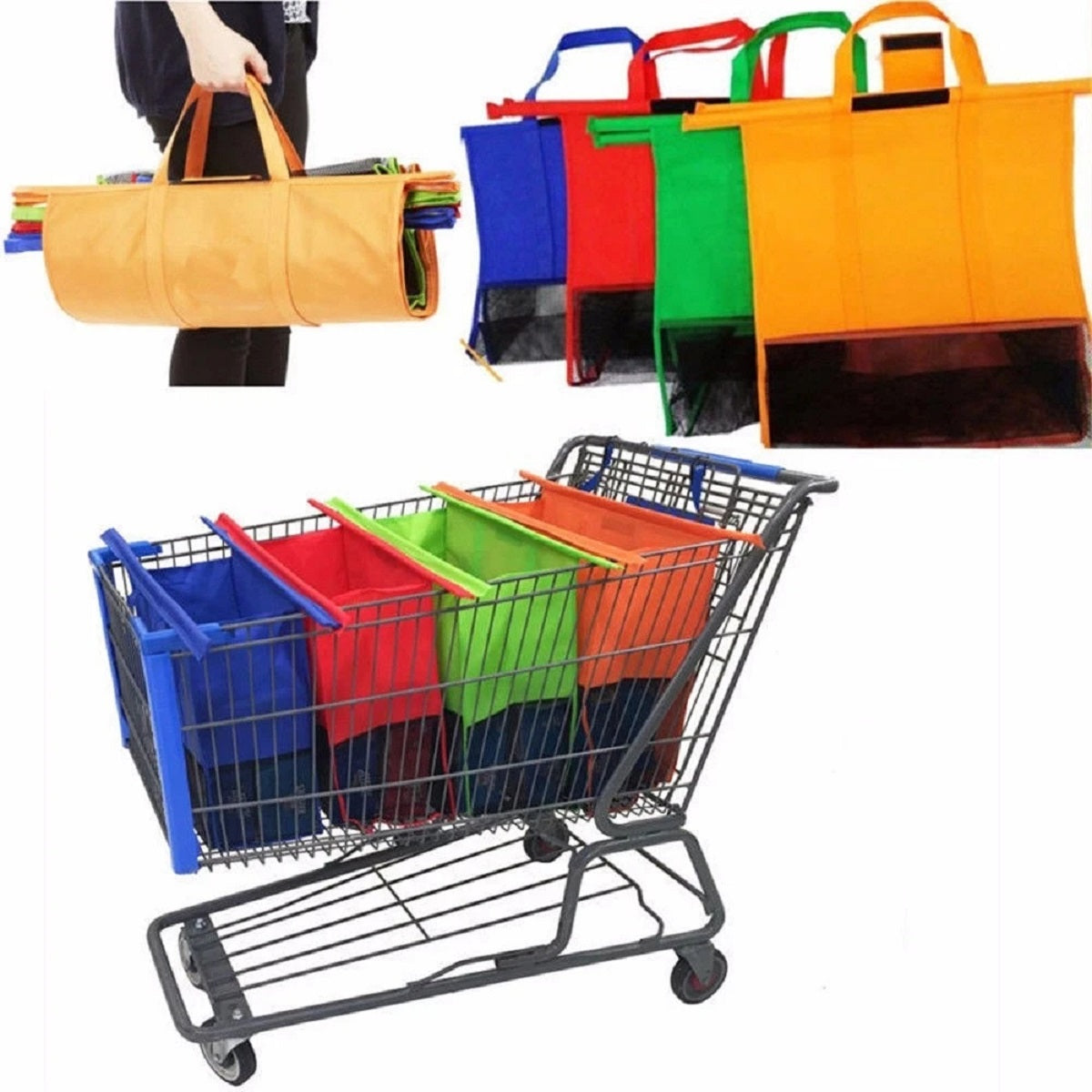 4Pcs/set Foldable Cart Trolley Supermarket Shopping Storage Reusable Bags