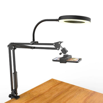 Overhead Phone Tripod with Ring Light Desktop Mount for Video Recording & Filming