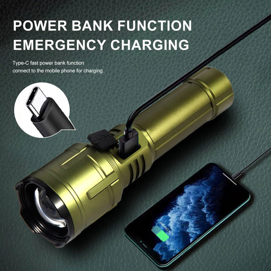 Waterproof Zoom Flashlight – Ultra-Bright Focused Beam with Flame