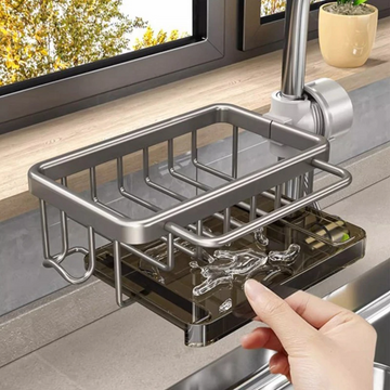 Kitchen Sink Faucet Organizer with Drain Tray And Towel Rack