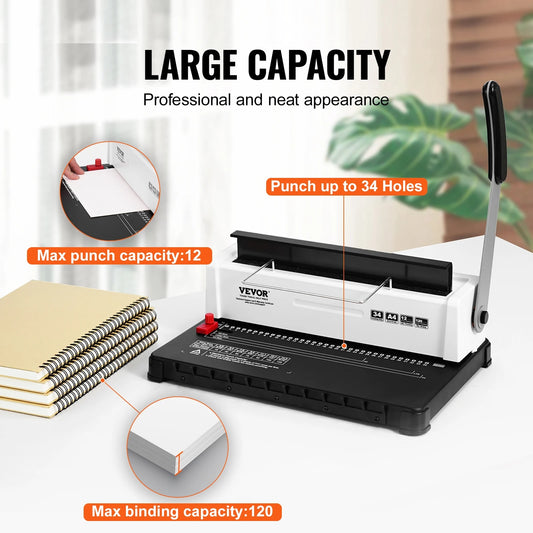 Manual Coil Binding Machine – 34-Hole Punch 120-Sheet Book Binder