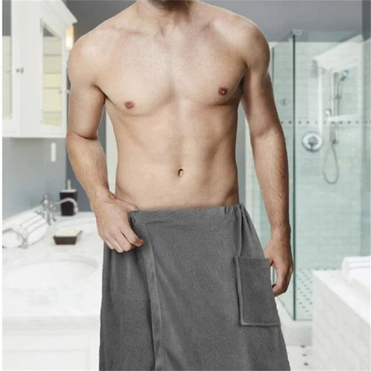 Men’s Wearable Bath Towel – Soft Shower Wrap with Pocket for Spa Gym and Beach