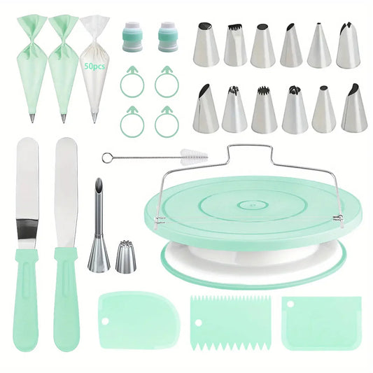 80-Piece Cake Decorating Set – Non-Slip Turntable with Piping Tips & Tools