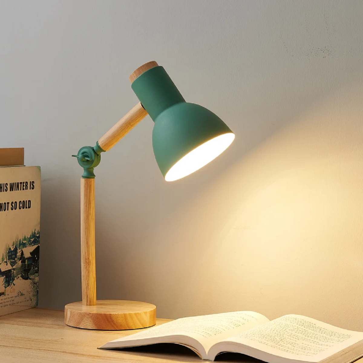 Wooden Art Turn Head Desk Light Eye Protection Reading Lamp