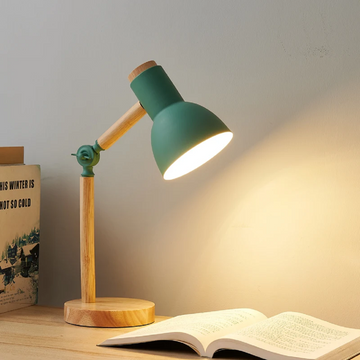 Wooden Art Turn Head Desk Light Eye Protection Reading Lamp