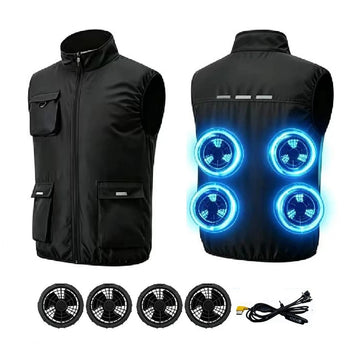 Cooling Fan Vest Unisex Short Sleeve Work Vest with Built-In Fans & UV Protection