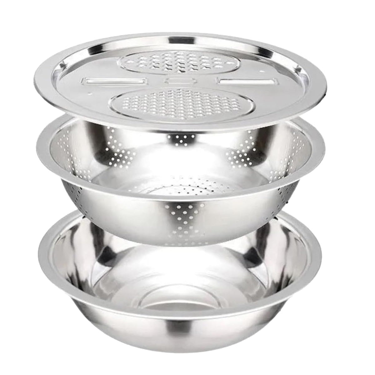 3-Piece Stainless Steel Strainer Mixing Bowl Set for Fruit and Veg Prep
