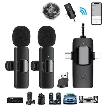 Professional 4-in-1 Wireless Lavalier Microphone for iPhone & Android