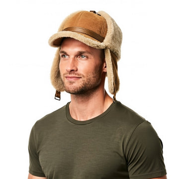Men’s Leather Winter Hat – Fur Lined Bomber Cap with Warm Earflaps