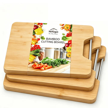3-Piece Wooden Cutting Board Set Thick Bamboo Chopping Boards for Meat & Vegetables