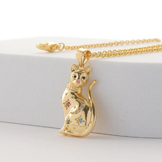 Necklace Golden Magic Cat with Star 925 Sterling Silver