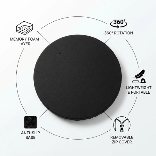 360° Rotating Memory Foam Seat Cushion Non-Slip Swivel Pad for Car Office & Home