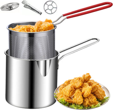 Stainless Steel Deep Fryer Pot – With Strainer Basket and Handle