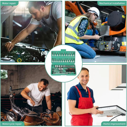 46-Piece Car Repair Tool Kit – 1/4-Inch Socket Set with Ratchet And Wrench