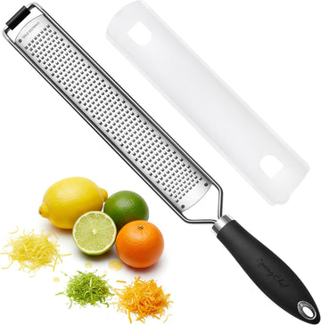 Premium Lemon Zester Grater with Sharp Angled Teeth for Citrus Cheese & Garlic
