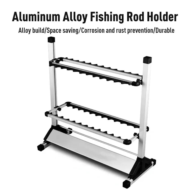 Stand Up Rod Rack Aluminum Fishing Rod Rack – 24-Rod Freestanding Storage Stand