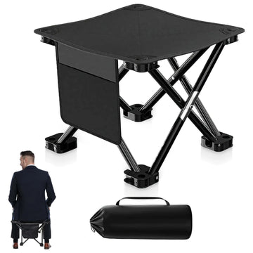Folding Camping Footrest Stool Portable Outdoor Seat with Side Pockets & Carry Bag