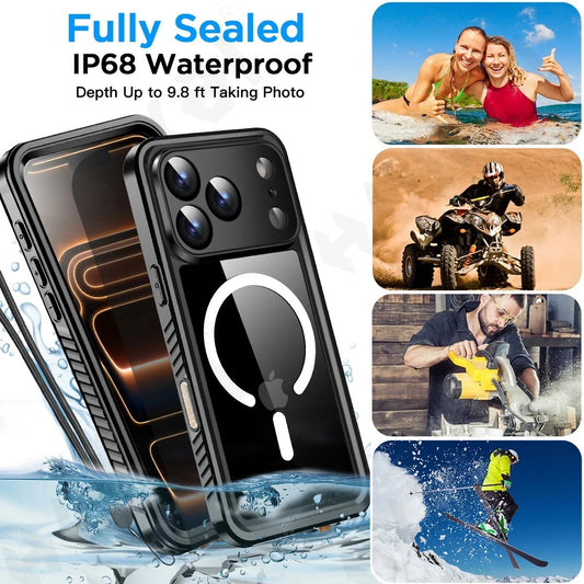 IP68 Waterproof Magnetic Phone Case with Aluminium Frame for iPhone