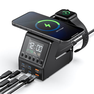 Charger Station – 4×140W USB-C & Wireless Fast Charger with Clock