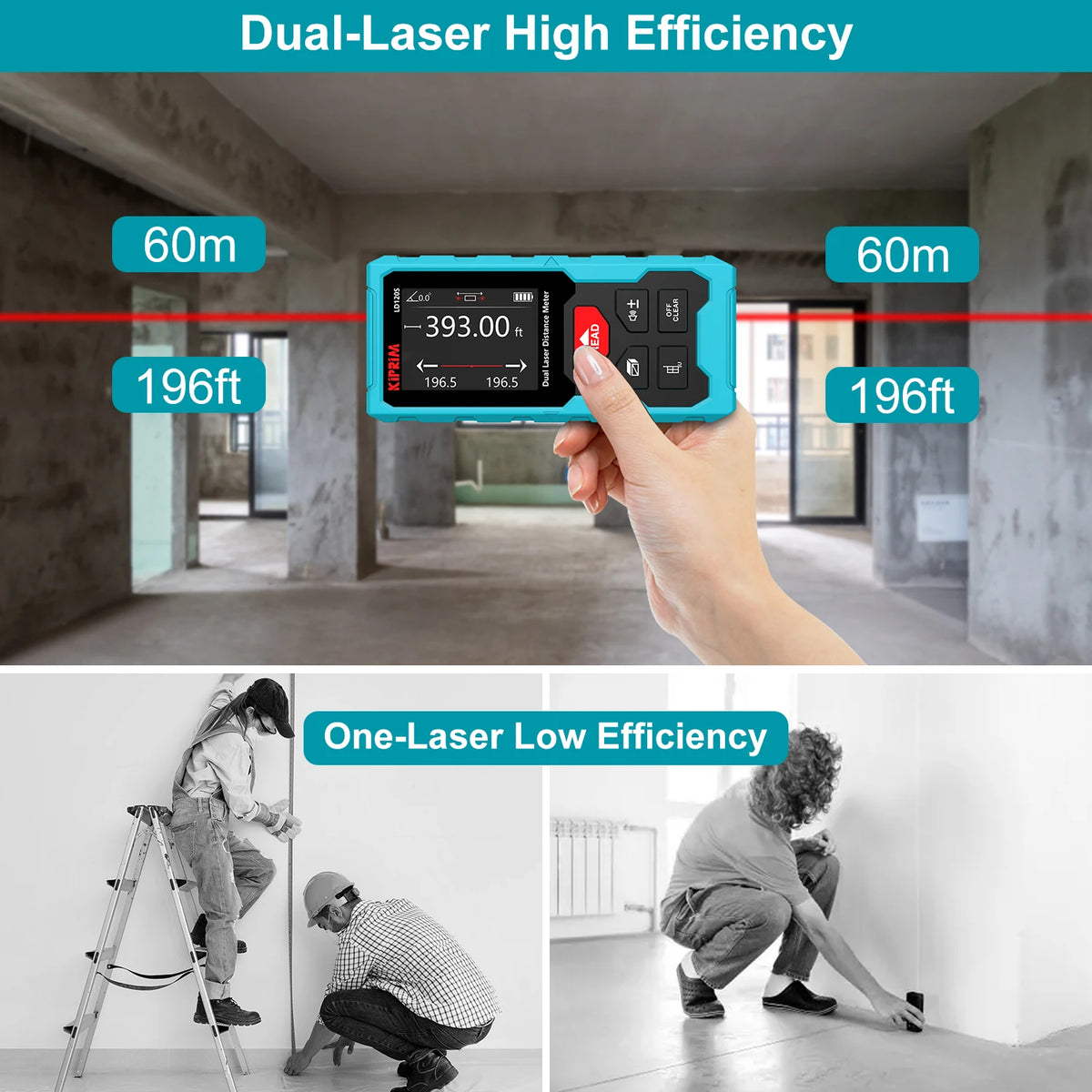 Digital Distance Meter Laser Types Specifications.pdf Dual Laser Distance Meter 120m Rechargeable Digital Rangefinder with A