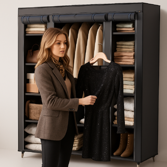 Portable Closet Wardrobe – Clothes Rail with Fabric Cover and Storage