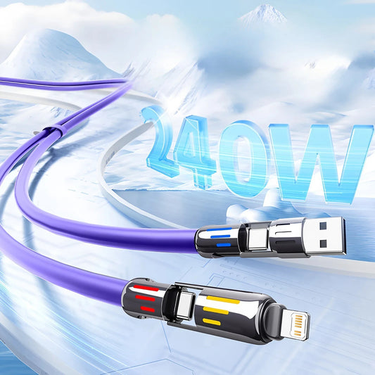 4-in-1 240W USB Type-C Fast Charging Cable Liquid Silicone Data Cable