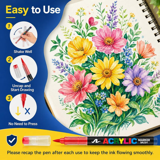 12-60 Colors Acrylic Paint Marker Set Dual-Tip Paint Pens for DIY Crafts