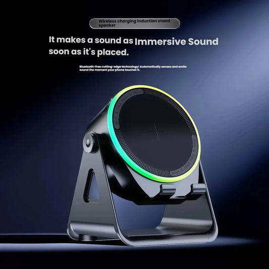 Wireless Charging Bluetooth Speaker – Rotating Phone Stand & Inductive Charger