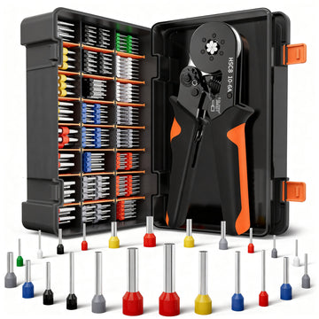 Self-Adjusting Ratchet Ferrule Crimping Tool Kit with Wire Terminal Sleeves