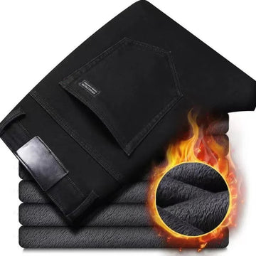 Men’s Winter Fleece-Lined Jeans – Thermal Stretch Flannel Denim