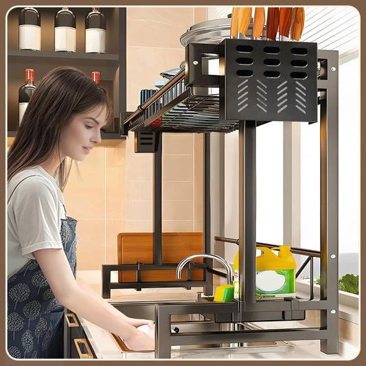 2-Tier Stainless Steel Dish Drainer Rack with Drip Tray Kitchen Drying Organizer