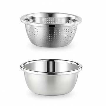 Stainless Steel Rice Washing Bowl – 2-in-1 Colander & Fruit Strainer