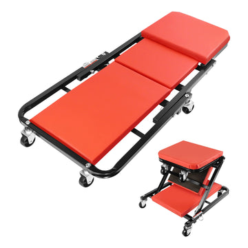 2-in-1 Foldable Garage Creeper Seat Adjustable Workshop Stool with Swivel Casters