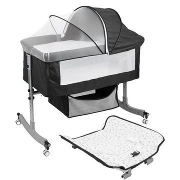 4-in-1 Baby Bedside Crib with Changing Table Adjustable Height & Wheels