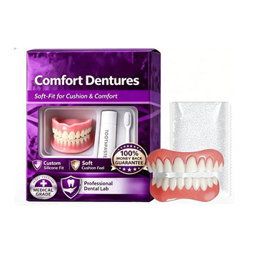 Upper & Lower Silicone Denture Set, Removable Replacement Teeth