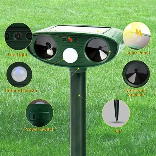 Solar Ultrasonic Animal Repellent – Waterproof Garden Deterrent for Cats & Dogs