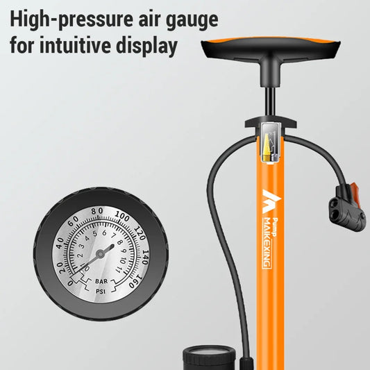 160 PSI Bike Pump with Gauge Multi-Use Tire Inflator with 3-in-1 Nozzle