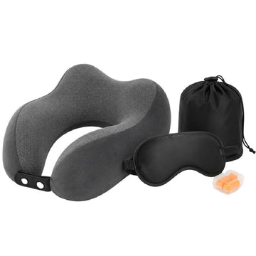 Memory Foam Travel Neck Pillow Set with Eye Mask & Ear Plugs