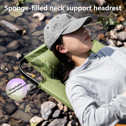Camping Folding Chair with Adjustable Armrests Portable Outdoor Chair with Pillow