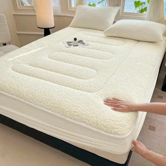 Thick Plush Lambswool Fitted Sheet Warm Winter Mattress Protector
