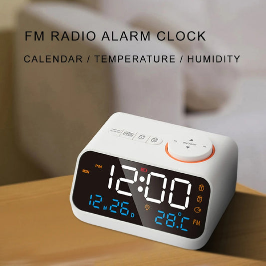 Modern LED FM Alarm Clock – Digital Bedside Clock with Calendar Display