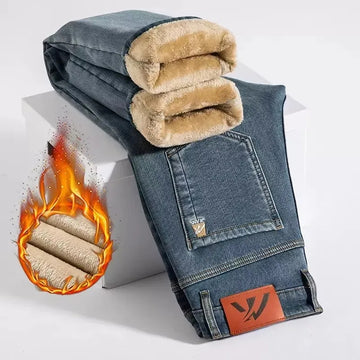 Men’s Winter Fleece-Lined Jeans – Thick Warm Stretch Straight Denim