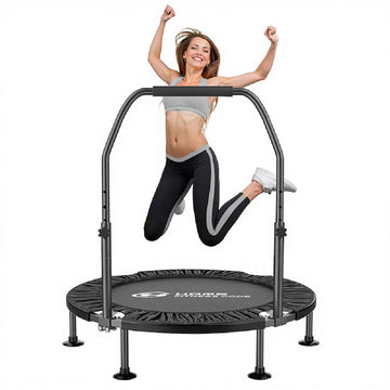 Folding Fitness Trampoline with Handle Indoor Workout Rebounder for Adults