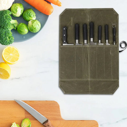 Waxed Canvas Knife Roll Bag – Portable Chef Knife Storage