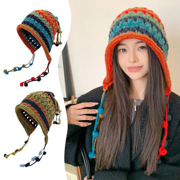 Women’s Colorful Knit Beanie – Winter Warm Wool Hat with Ear Protection